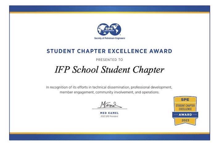 Le SPE Student Chapter d'IFP School est décerné le Student Chapter Excellence Award 2023